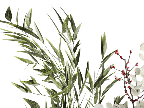 Bouquet of green branches flowers bamboo ilex Eucalyptus 605 3D Модель