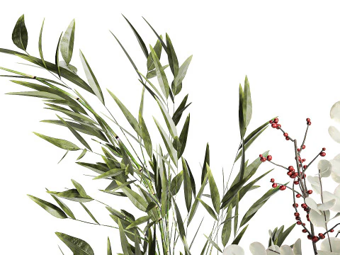Bouquet of green branches flowers bamboo ilex Eucalyptus 605 3D Model