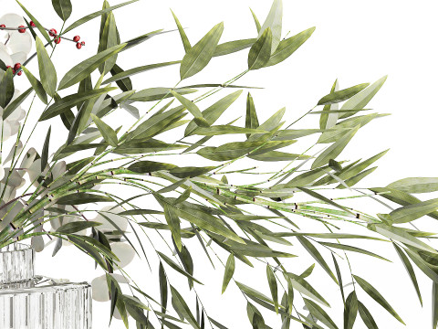 Bouquet of green branches flowers bamboo ilex Eucalyptus 605 3D Модель