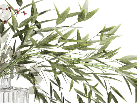 Bouquet of green branches flowers bamboo ilex Eucalyptus 605 3D Model