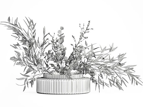Bouquet of green branches flowers bamboo ilex Eucalyptus 605 3D Model