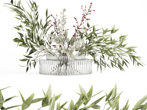 Bouquet of green branches flowers bamboo ilex Eucalyptus 605 3D Модель