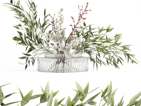Bouquet of green branches flowers bamboo ilex Eucalyptus 605 3D Model