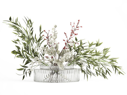 Bouquet of green branches flowers bamboo ilex Eucalyptus 605 3D Модель