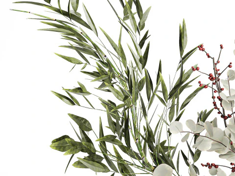Bouquet of green branches flowers bamboo ilex Eucalyptus 605 3D Model