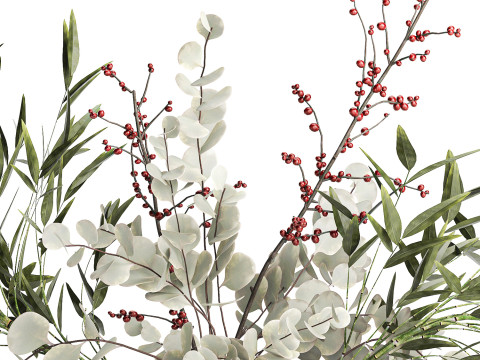 Bouquet of green branches flowers bamboo ilex Eucalyptus 605 3D Модель