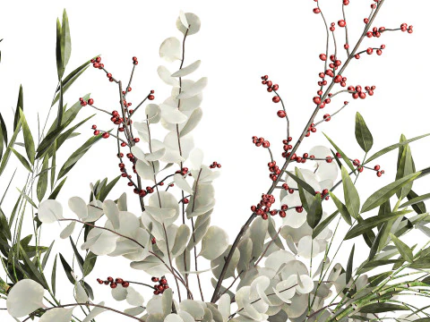 Bouquet of green branches flowers bamboo ilex Eucalyptus 605 3D Model
