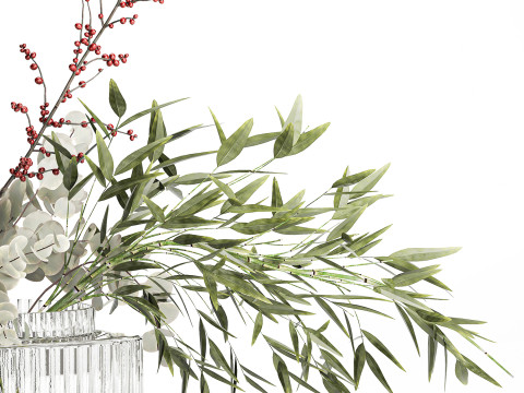 Bouquet of green branches flowers bamboo ilex Eucalyptus 605 3D Модель