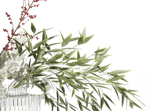 Bouquet of green branches flowers bamboo ilex Eucalyptus 605 3D Model