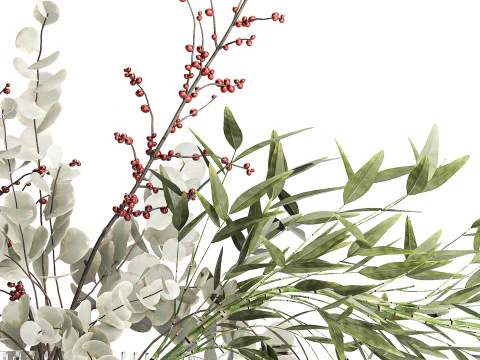 Bouquet of green branches flowers bamboo ilex Eucalyptus 605 3D Model