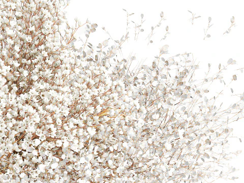 White branches flowers Gypsophila lunnik glass vase 606 3D Model