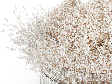 White branches flowers Gypsophila lunnik glass vase 606 3D Model