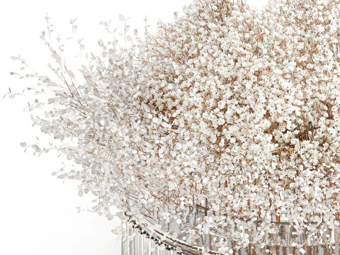 White branches flowers Gypsophila lunnik glass vase 606 3D Model