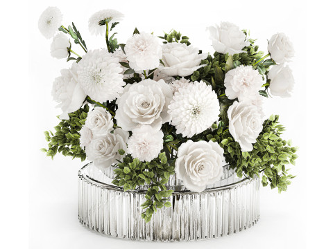 Bouquet Of White Flowers Chrysanthemum Rose Peony 606 Model 3D