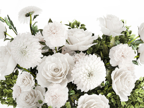 Bouquet Of White Flowers Chrysanthemum Rose Peony 606 3Dモデル