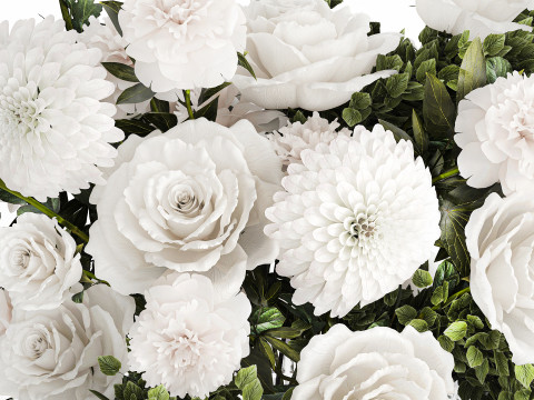 Bouquet Of White Flowers Chrysanthemum Rose Peony 606 3Dモデル