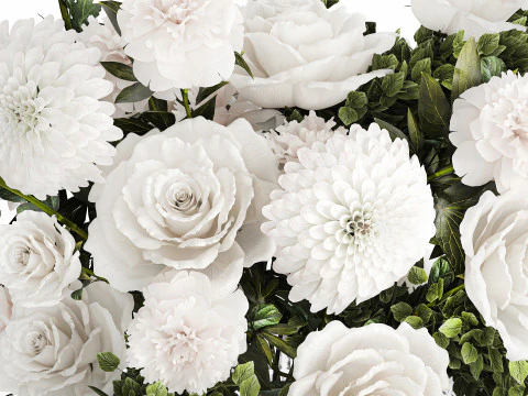 Bouquet Di Fiori Bianchi Crisantemo Rosa Peonia 606 Modello 3D