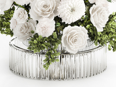 Bouquet Of White Flowers Chrysanthemum Rose Peony 606 3Dモデル
