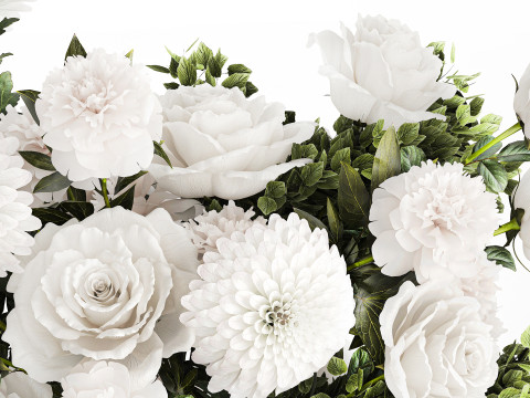Bouquet Of White Flowers Chrysanthemum Rose Peony 606 3Dモデル