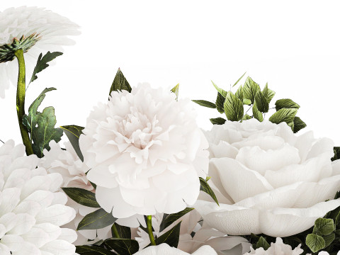 Bouquet Of White Flowers Chrysanthemum Rose Peony 606 3Dモデル