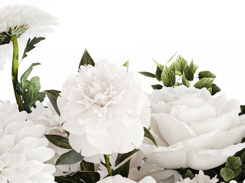 Bouquet Di Fiori Bianchi Crisantemo Rosa Peonia 606 Modello 3D