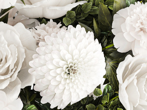 Bouquet Of White Flowers Chrysanthemum Rose Peony 606 3Dモデル