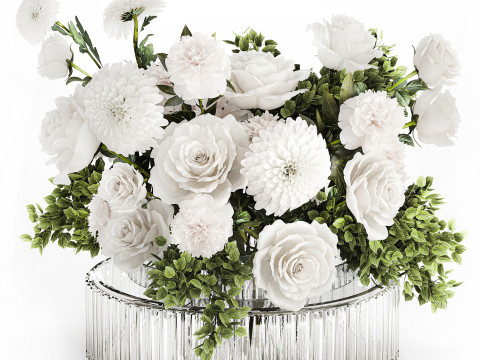 Bouquet Of White Flowers Chrysanthemum Rose Peony 606 3Dモデル