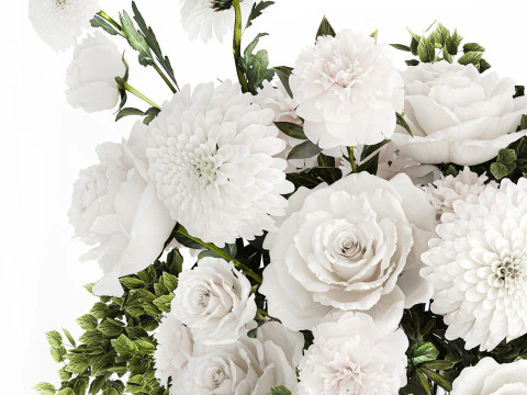 Bouquet Di Fiori Bianchi Crisantemo Rosa Peonia 606 Modello 3D