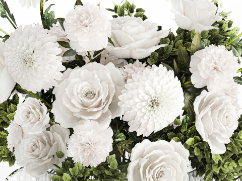 Bouquet Of White Flowers Chrysanthemum Rose Peony 606 3Dモデル