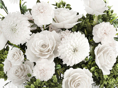 Bouquet Di Fiori Bianchi Crisantemo Rosa Peonia 606 Modello 3D