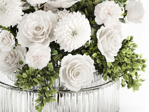 Bouquet Of White Flowers Chrysanthemum Rose Peony 606 3Dモデル