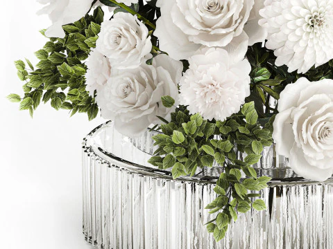 Bouquet Di Fiori Bianchi Crisantemo Rosa Peonia 606 Modello 3D