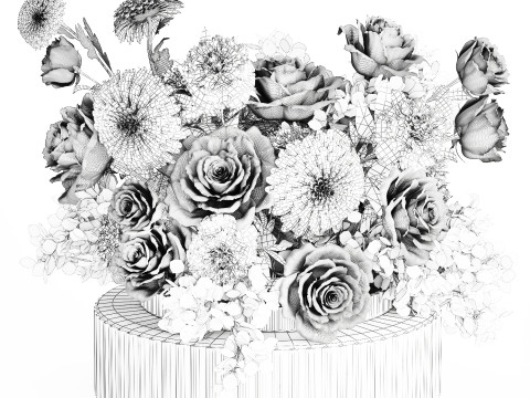 Bouquet Of White Flowers Chrysanthemum Rose Peony 606 3Dモデル