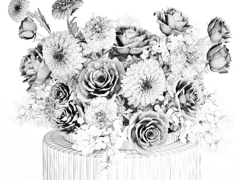 Bouquet Di Fiori Bianchi Crisantemo Rosa Peonia 606 Modello 3D