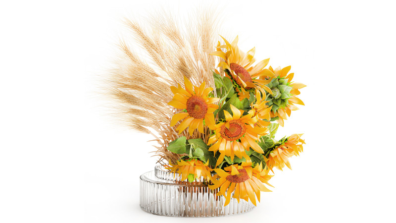Beautiful bouquet yellow wild flowers wheat ears sunflower 607 3D Model .c4d .max .obj .3ds .fbx .stl .blend