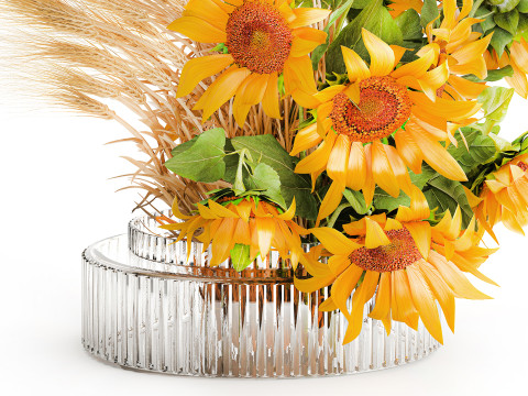 Beautiful bouquet yellow wild flowers wheat ears sunflower 607 3D Model