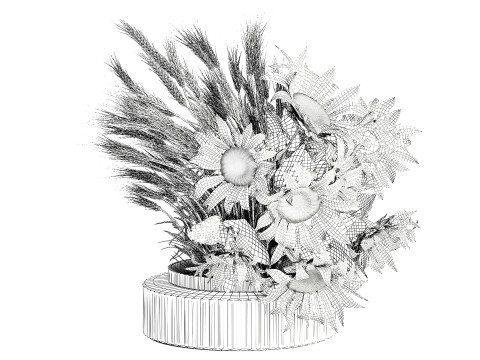 Beautiful bouquet yellow wild flowers wheat ears sunflower 607 3D Model