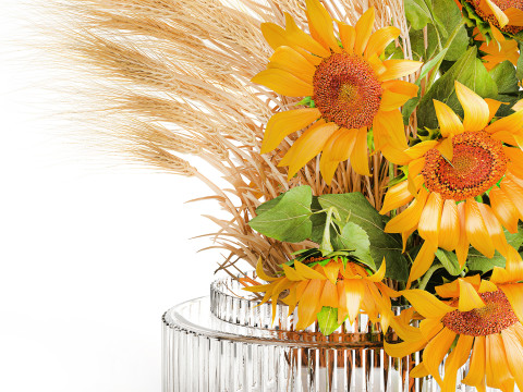 Beautiful bouquet yellow wild flowers wheat ears sunflower 607 3D Model
