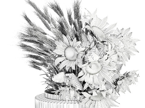 Beautiful bouquet yellow wild flowers wheat ears sunflower 607 3D Model