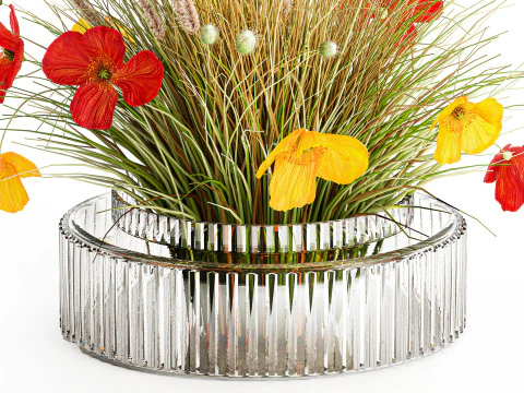 Beautiful Bouquet Red Yellow Wild Flowers Poppy grass vase 3D Model