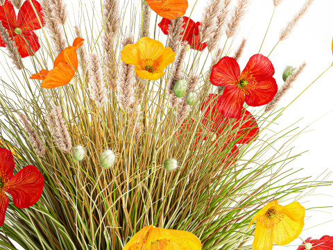Beautiful Bouquet Red Yellow Wild Flowers Poppy grass vase Modello 3D