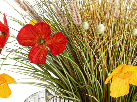 Beautiful Bouquet Red Yellow Wild Flowers Poppy grass vase 3D Model