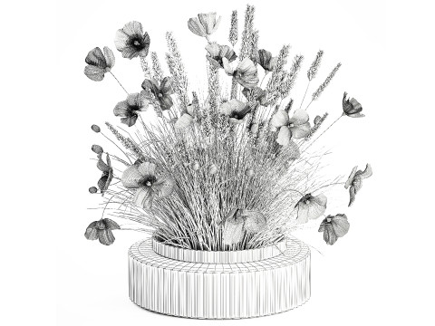 Beautiful Bouquet Red Yellow Wild Flowers Poppy grass vase Modello 3D