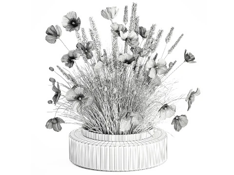 Beautiful Bouquet Red Yellow Wild Flowers Poppy grass vase 3D Model
