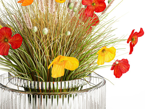 Beautiful Bouquet Red Yellow Wild Flowers Poppy grass vase Modello 3D