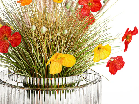 Beautiful Bouquet Red Yellow Wild Flowers Poppy grass vase 3D Model
