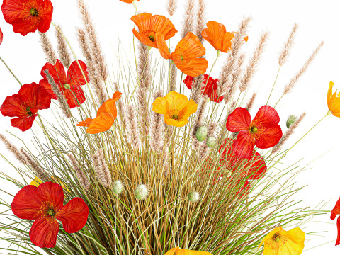 Beautiful Bouquet Red Yellow Wild Flowers Poppy grass vase Modello 3D