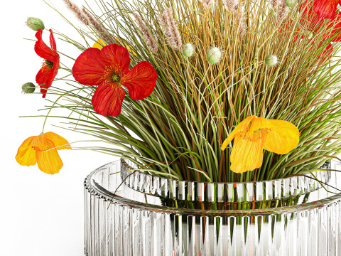 Beautiful Bouquet Red Yellow Wild Flowers Poppy grass vase Modello 3D