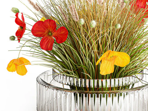 Beautiful Bouquet Red Yellow Wild Flowers Poppy grass vase 3D Model