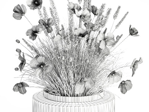 Beautiful Bouquet Red Yellow Wild Flowers Poppy grass vase Modello 3D
